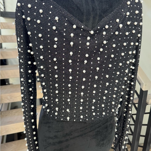 New Elegant Black Beaded Women's Pearl Top size XS - Picture 9 of 9
